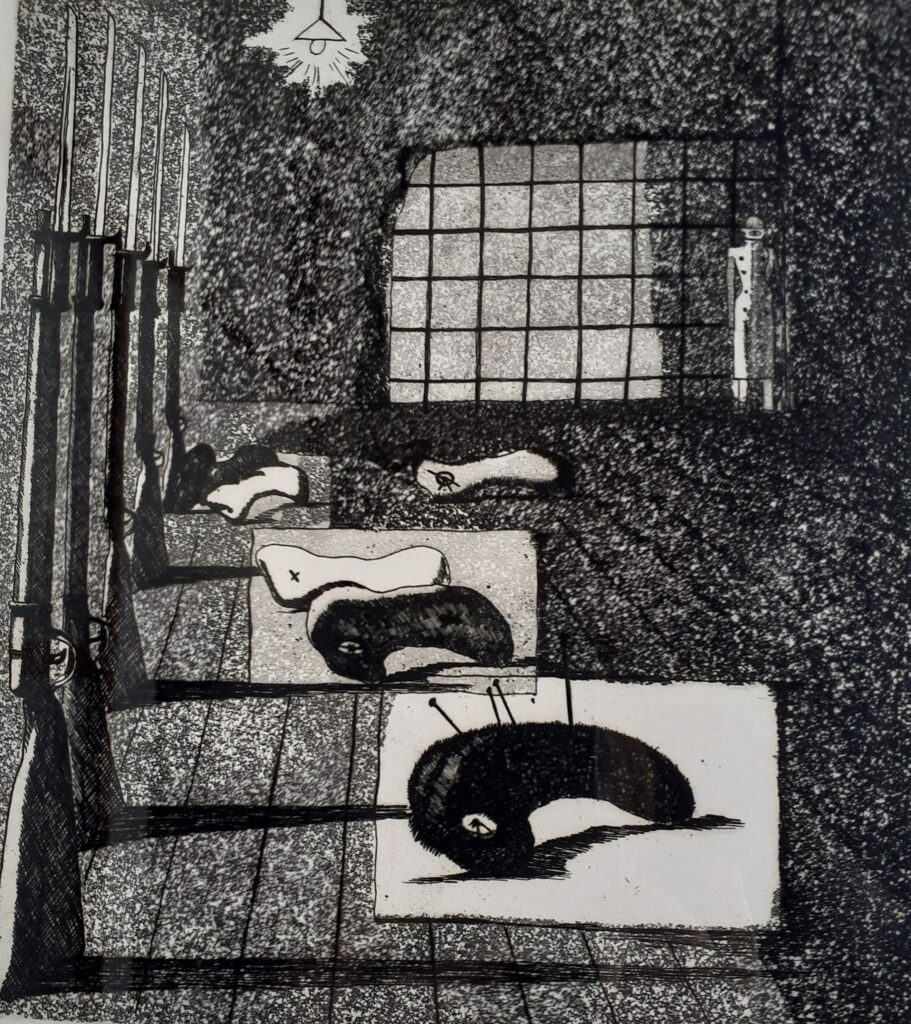 銃架のかげ.1951年.エッチング・アクアチント